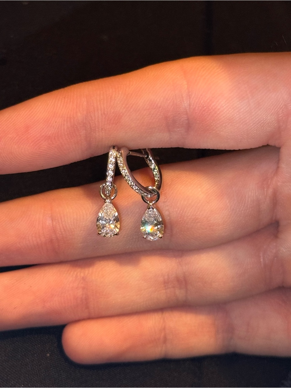 Swarovski Pear Drop Cubic Zirconia Dangle Earrings - White
